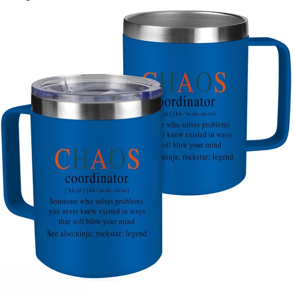 Chaos Coordinator Gift Blue Insulated 12 Oz Mug Hot or Cold Insulated Mug New